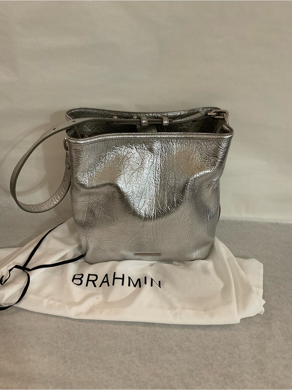 Brahmin Metallic Silver Leather Shoulder Bag